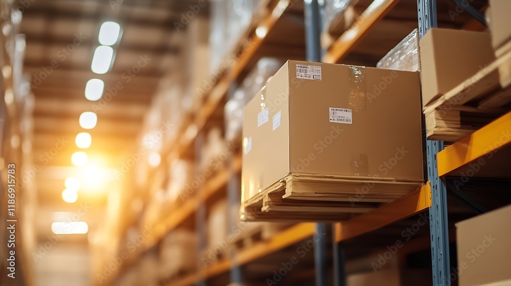 Poster warehouse storage with cardboard boxes in industrial setting : generative ai