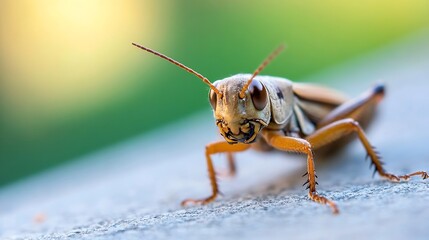 Obraz premium Macro Shot of a Brown Grasshopper with Detailed Features in Natural Setting : Generative AI