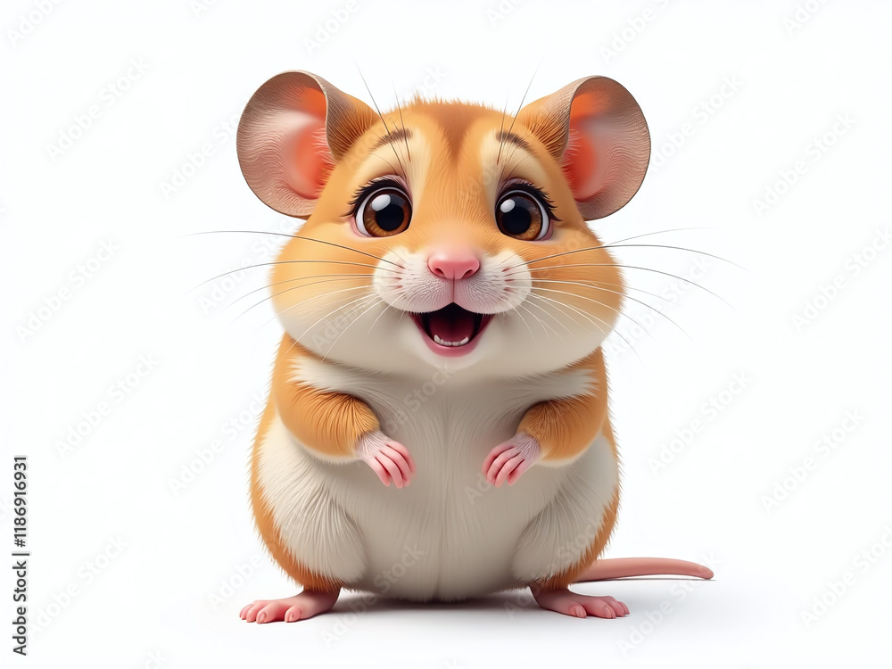 Poster a playful hamster looks surprised with huge eyes in a funny portrait isolated against a white backgr