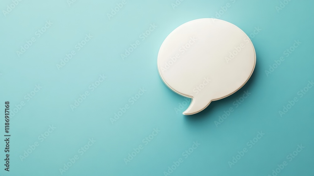 Poster white speech bubble standing on a turquoise background represents communication, questions, and mess