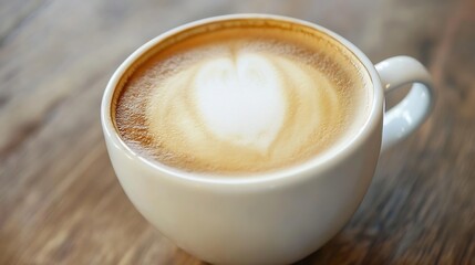 Warm Latte Art Coffee on Wooden Table Offering Comfort and Coziness in Morning Cafe Atmosphere : Generative AI