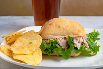 tuna and lettuce on a ciabatta roll