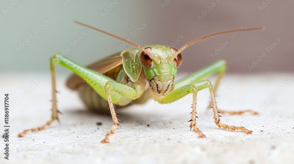 Poster CloseUp View of a Praying Mantis on a Light Surface : Generative AI
