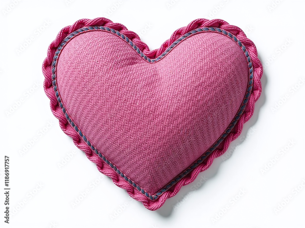 Poster a pink heart shape made from denim patches is isolated against a clean white background for a unique