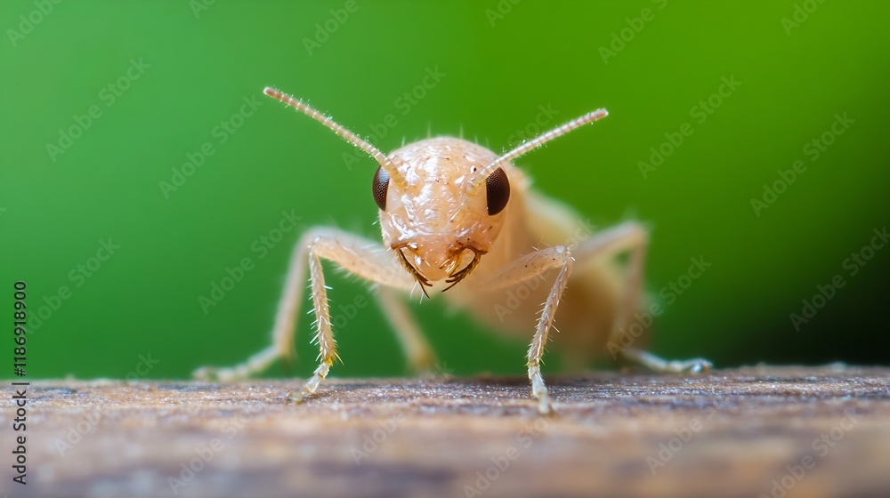 Aufkleber macro closeup of termite on wooden surface with blurred green background : generative ai