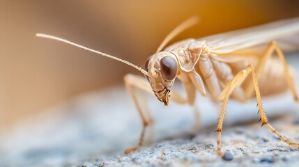 Elegant White Bug Captured Up Close with Depth and Clarity on Stone Surface : Generative AI