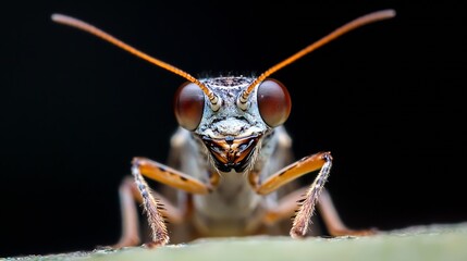 Macro Shot of a Black Wasp with Distinctive Red Eyes on a Natural Background : Generative AI
