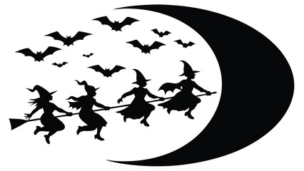 Flying Broomsticks Under the Moon