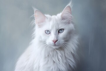 Obraz premium Portrait of a happy turkish angora cat isolated in soft gray background