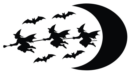 Flying Broomsticks Under the Moon