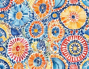 Colorful mosaic pattern with floral and geometric designs