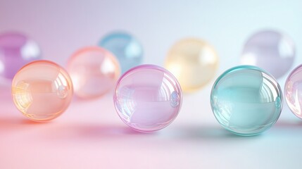 Floating gradient colorful spheres in soft pastels, arranged in an abstract composition