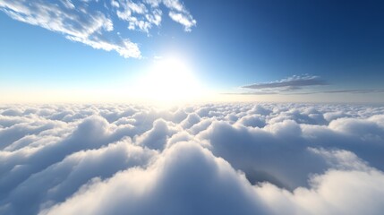 Fototapeta premium Stunning sunrise over calming sea of clouds in blue sky serene atmosphere : Generative AI