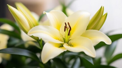 Obraz premium Elegant Yellow Lily Blooming in Natural Light Perfect for Graceful Floral Displays : Generative AI