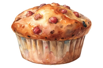 Watercolor muffin illustration, baked goods, delicious dessert, soft texture, food art, culinary design.