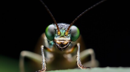 Close Up View of an Insect with Green Eyes Featured in Nature Photography : Generative AI