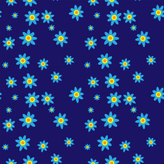 Seamless pattern 2000x2000 px - flower with light blue petals on a dark blue background. Artboard 4000x4000 px. The background can be recolored as desired