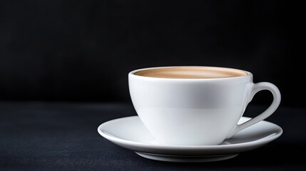 Fototapeta premium Elegant White Porcelain Coffee Cup with Frothy Coffee on a Minimalist Dark Surface : Generative AI