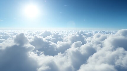 Fototapeta premium Serene View of Fluffy White Clouds Against a Bright Blue Sky and Shining Sunlight : Generative AI