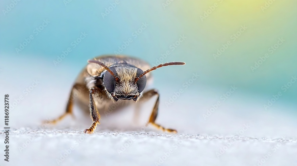 Poster Close Up of Small Beetle with Precise Focus on Vibrant Background : Generative AI