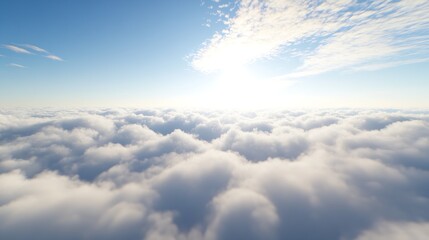 Fototapeta premium Above the Clouds Scenic View with Blue Sky and Sunlight Breaking Through Cloud Cover : Generative AI