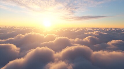 Obraz premium Serene Sunrise Over a Sea of Clouds with Golden Light and Soft Rounded Cloud Tops : Generative AI