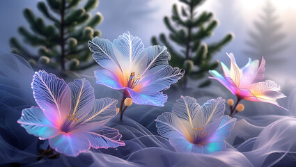 beautiful light spectrum spruce flowers, created by generative ai