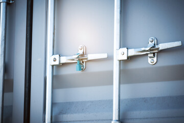 Container door locked with protective lead seal. box container shipping. truck transport, freight...
