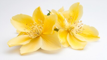 Closeup of Beautiful Yellow Jasmine Flowers Isolated on White Background : Generative AI