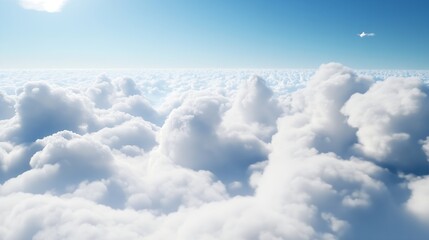 Fototapeta premium Aerial View of Fluffy White Clouds Under Bright Blue Sky : Generative AI