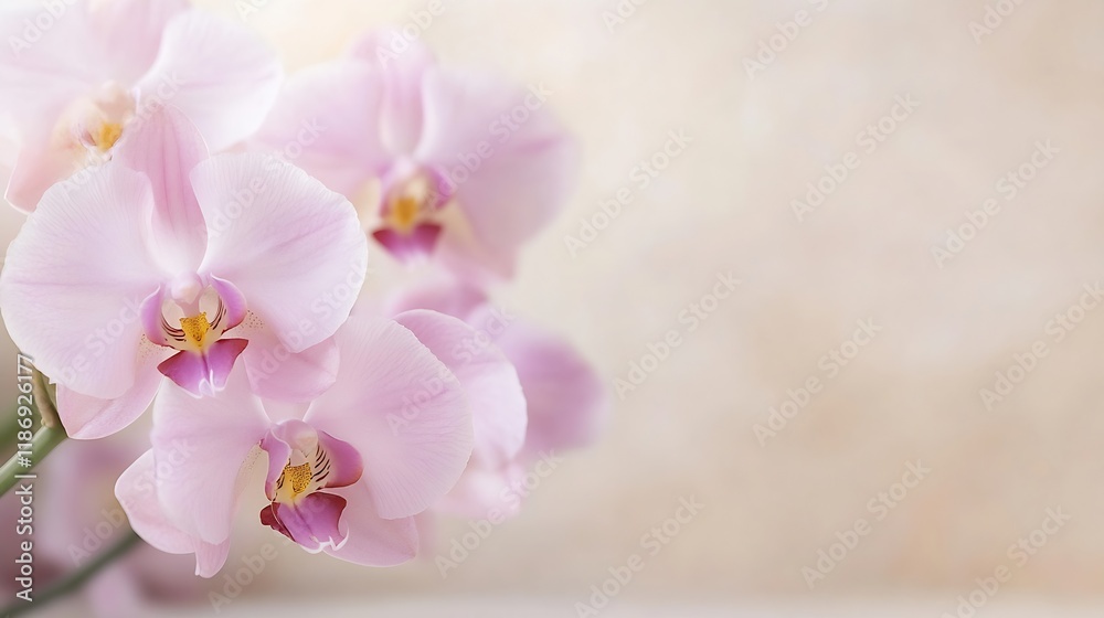 Poster delicate pink orchids with soft focus on elegant petals : generative ai