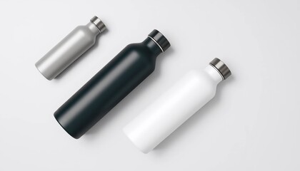 Stylish Set of Three Matte Finish Water Bottles Mockup for Branding