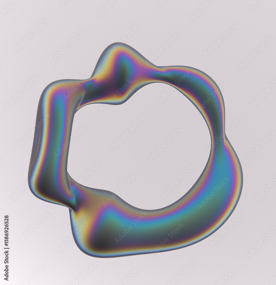 Aufkleber holographic liquid substance of oval shape with a hole in the middle on a white background. 3d illus