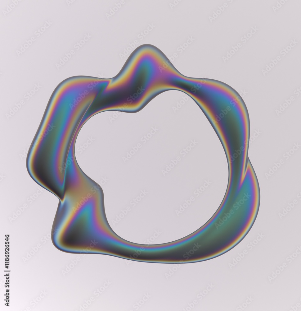 Aufkleber holographic liquid substance of oval shape with a hole in the middle on a white background. 3d illus