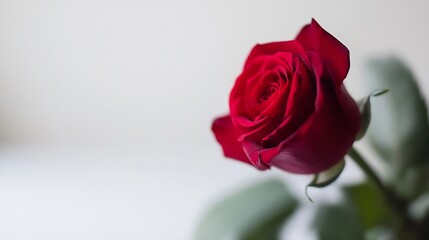 Close Up of Vibrant Red Rose in Bloom Against Soft Blurred Background : Generative AI