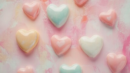 Fototapeta premium Soft Pastel Hearts with Loving Messages for Sweet Celebrations