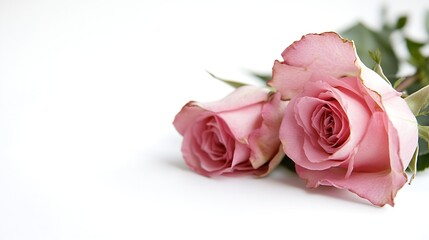Elegant pink roses on a white background perfect for romantic occasions and floral arrangements : Generative AI