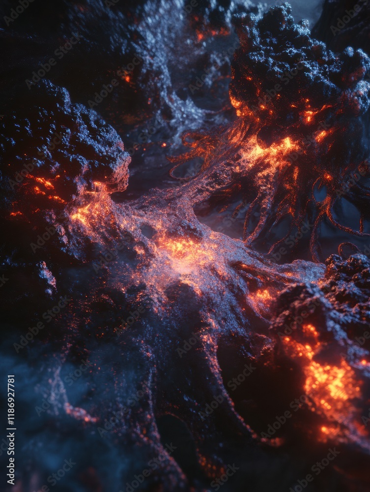 Leinwandbilder cancer cells illuminated by glowing edges showcase their aggressive nature and complex structure in 