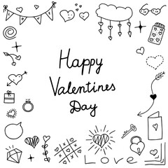 Doodles on Valentine's day on a white background. The inscription St. Valentine