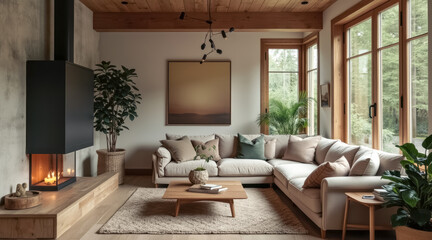 modern living room with sectional sofa fireplace