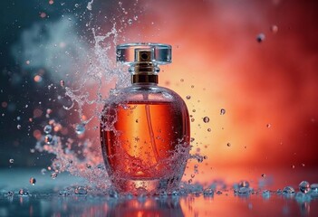 Captivating Essence of Fragrance Captured With Dynamic Water Splashes at Sunset