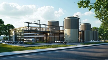 Obraz premium Modern Industrial Facility with Green Surroundings