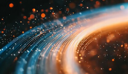 Obraz premium Data fiber transfer. A close-up of an abstract, circular graphic with swirling lines and dots representing data flow in the background.