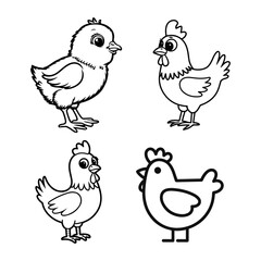 chicken outline  with vector illustration set.