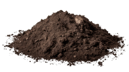 Small pile of earth on white background.
