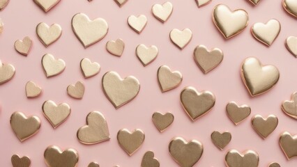 Gold heart patterns on pink background
