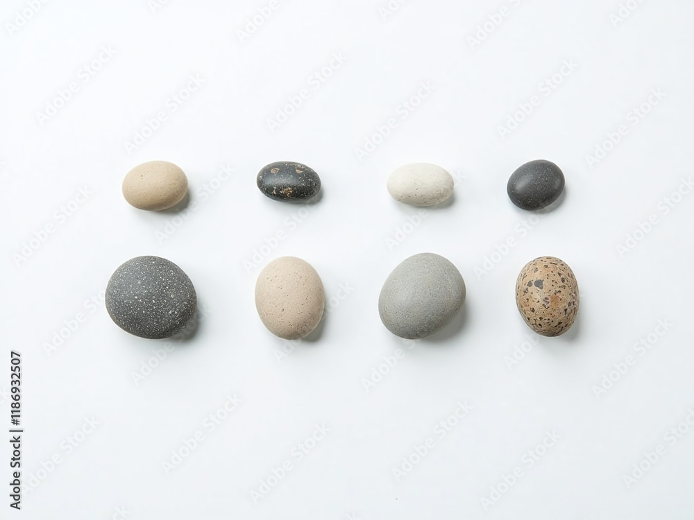 Aufkleber A Minimalist Image Consisting Of Isolated Stones Arranged In A Simple Pattern Against A Plain White Background Is Created With Text. 00001