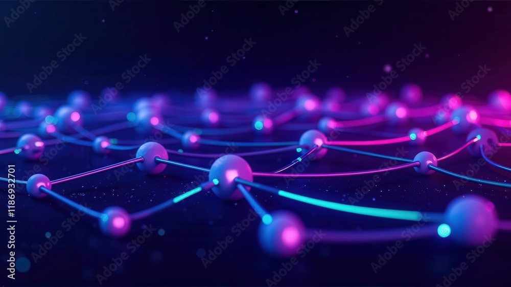 Poster abstract representation of an ai network with colorful nodes and connections on a dark background, e