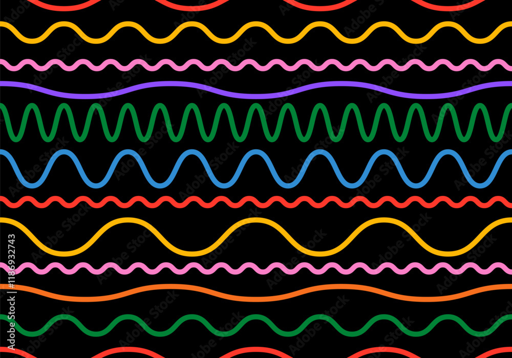 Wall mural colorful line doodle seamless pattern. simple childish hand drawn seamless pattern. random colorful 
