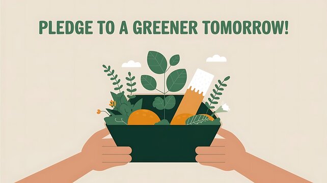 Hands Holding Box Green Plants Oranges Pledge Greener Tomorrow